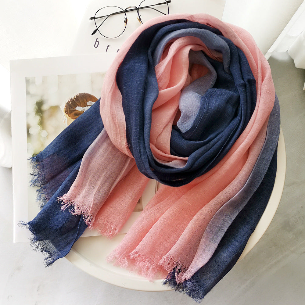 Simple Cotton and Linen Scarf Women's Gradual Versatile Silk Scarf