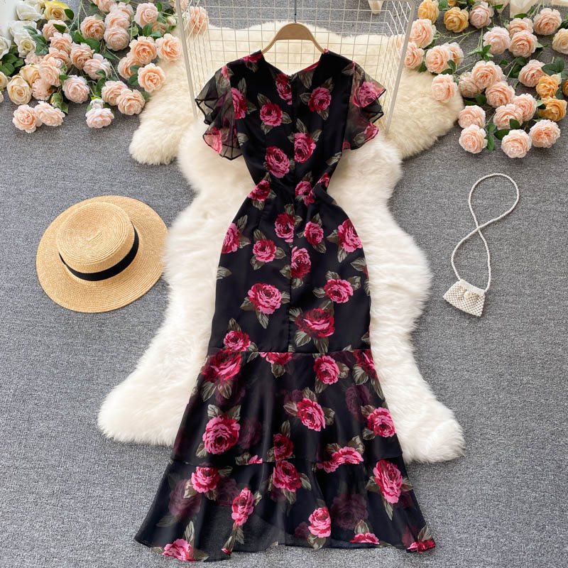 Vintage Luxury Chiffon Mermaid Women Dresses