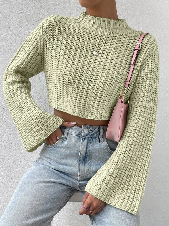 Casual Trumpet Sleeves Short Pullover Sweaters