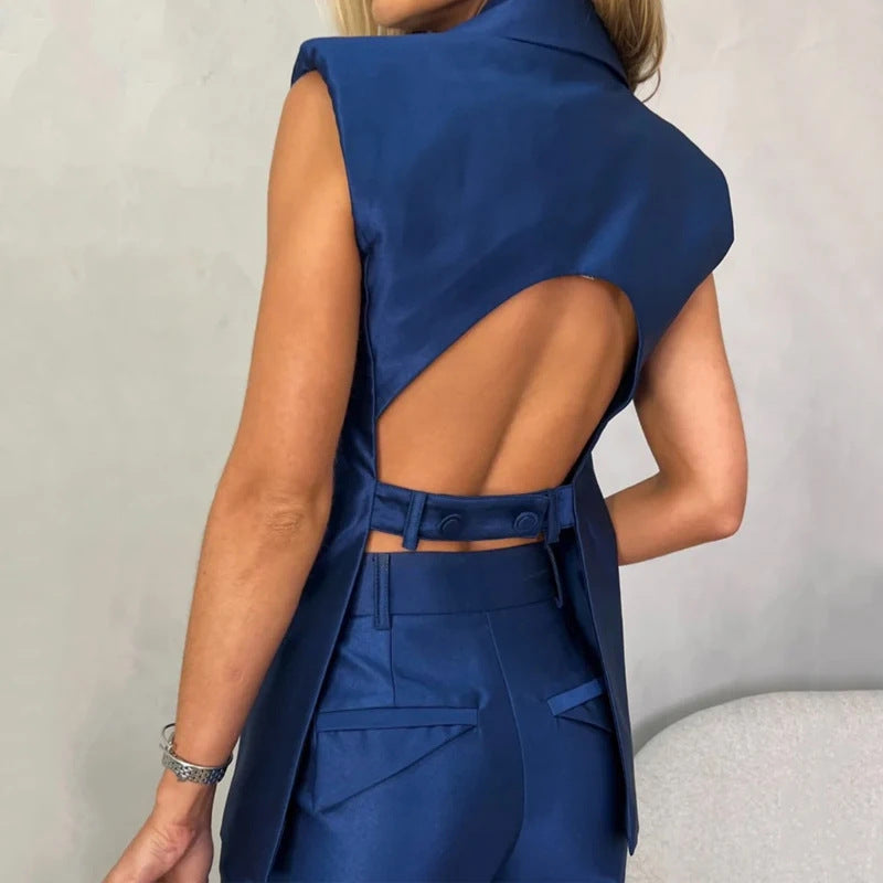 Fashion Backless Vest and Casual Pants Suits