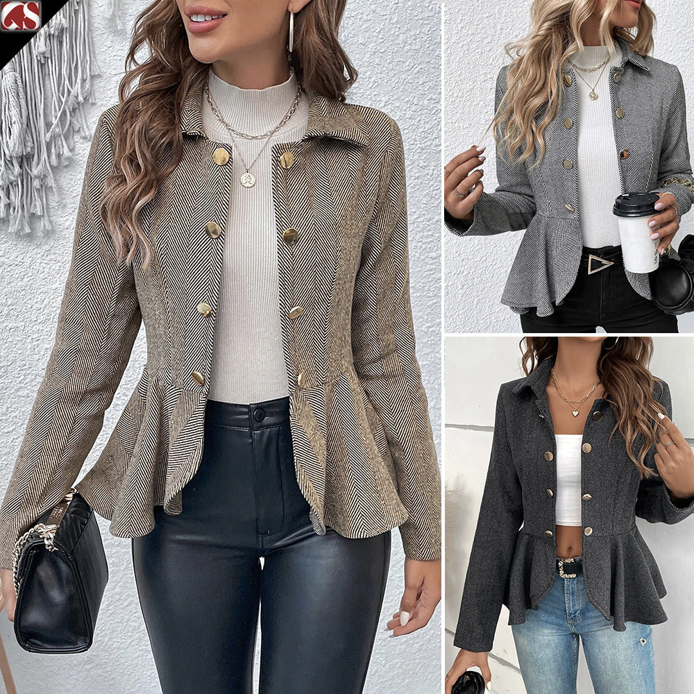 Fashion Ruffled Double Breasted Office Lady Blazers