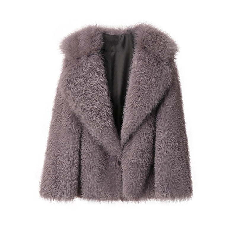 Fashion Artificial Fur Turnover Collar Jacket Coats for Women