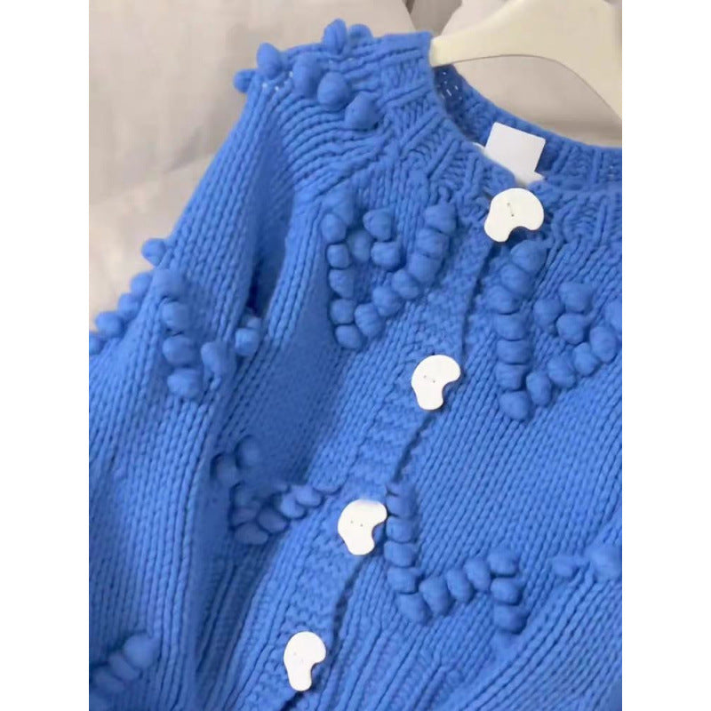 Luxury Blue Balls Knitted Cardigan Sweaters