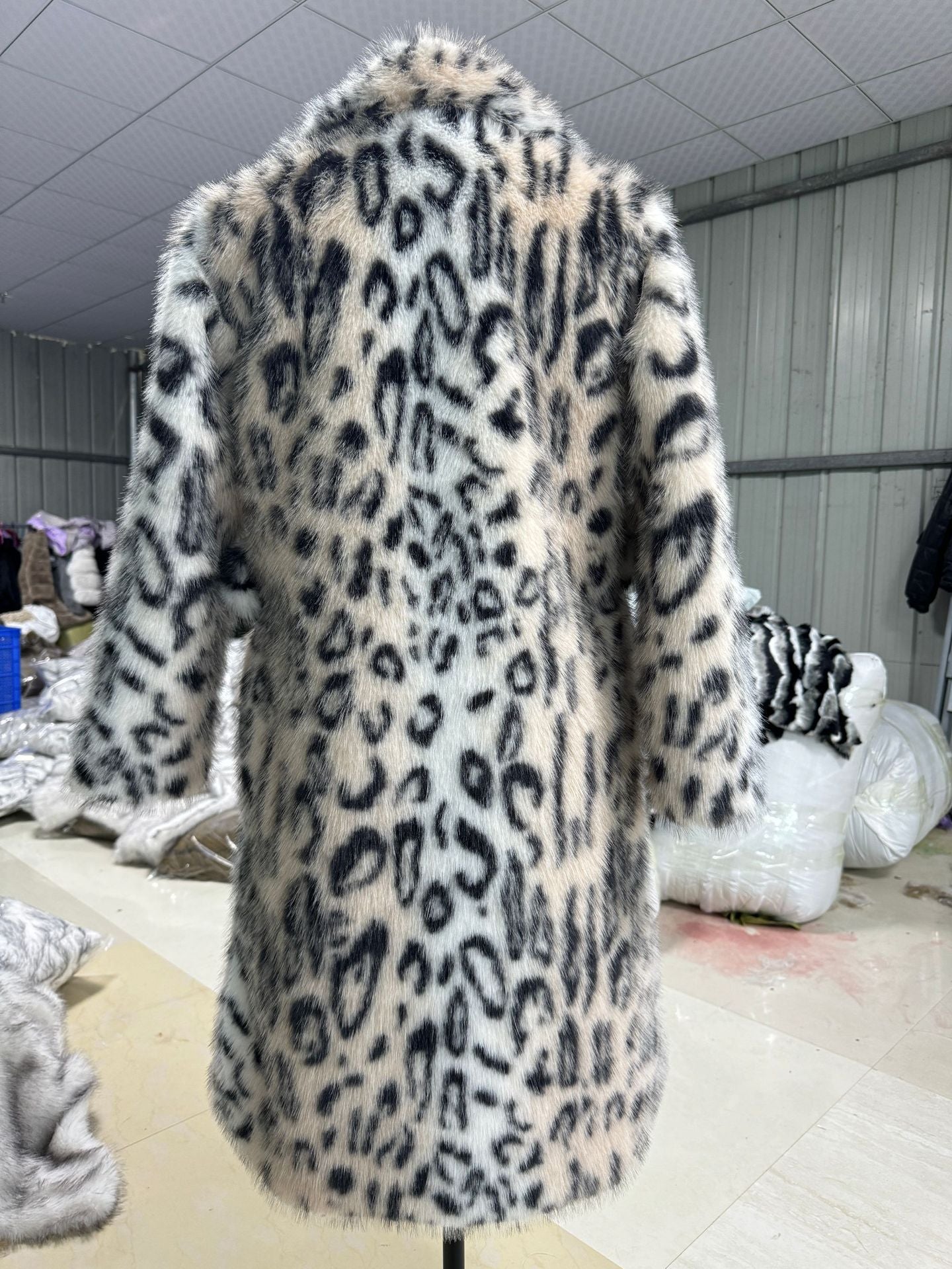 Designed Leopard Faux Fox Fur Overcoats for Women