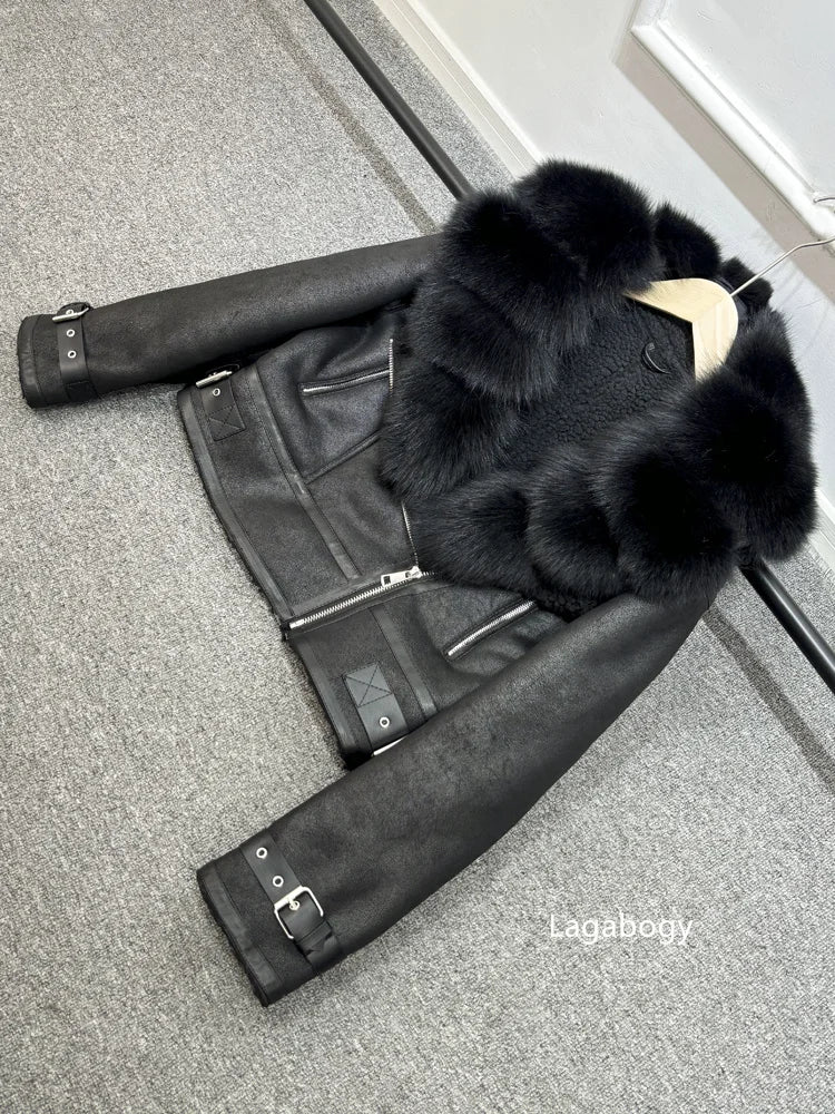 Fashion Winter Women Faux Fur Leather Jacket Coats