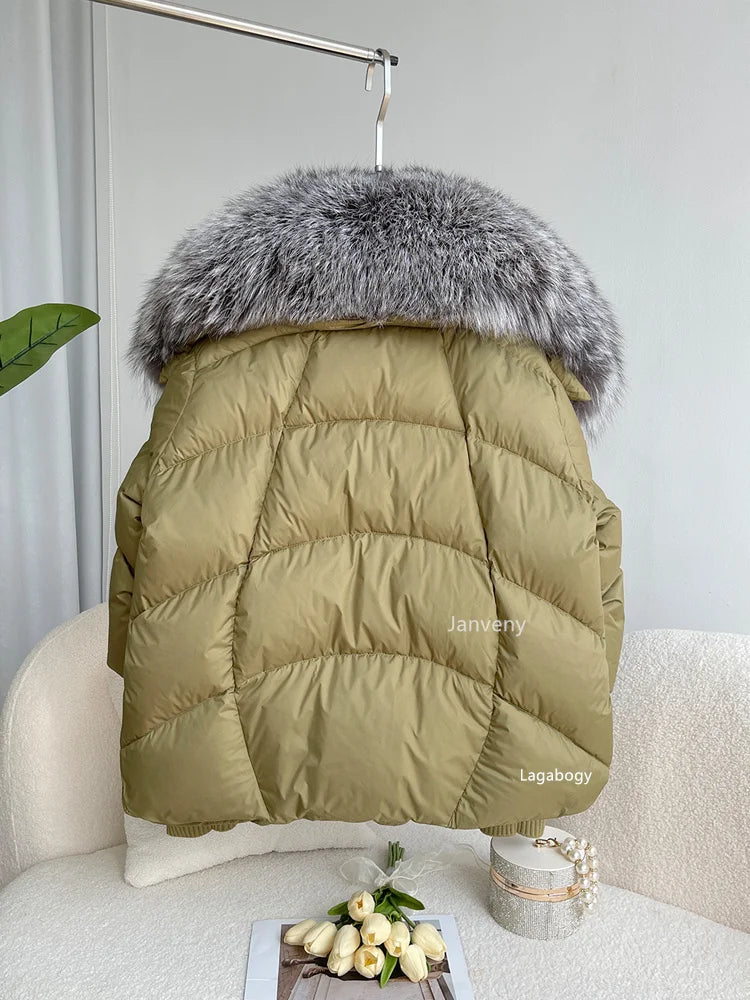 Fashion Winter Fox Fur Collar Women Warm Short Jacket Outerwear