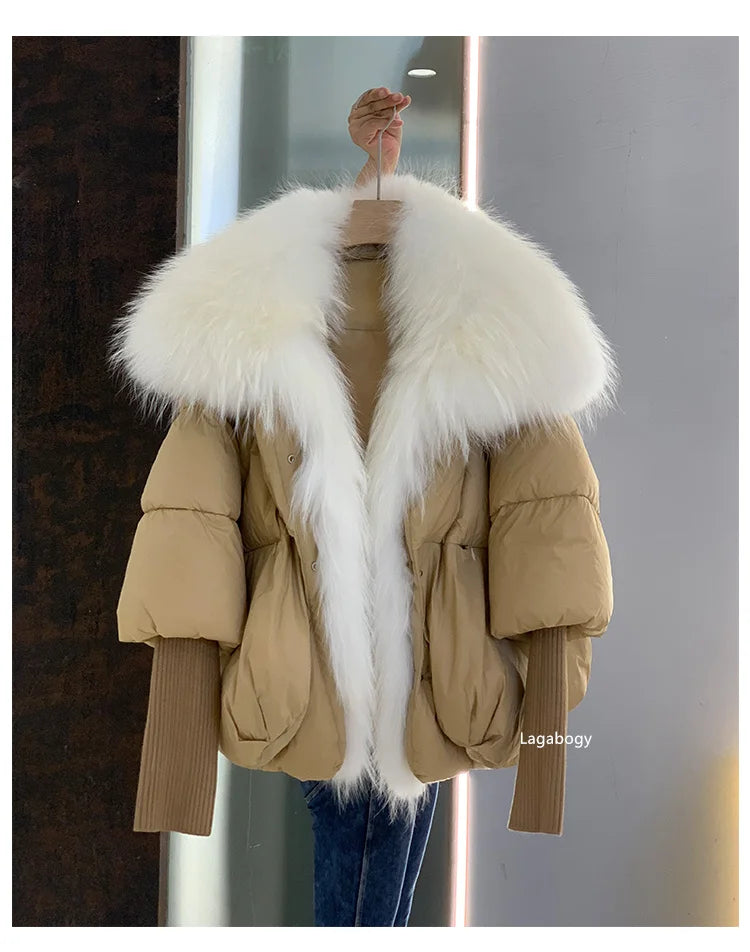 Fashion Winter Fox Fur Collar Women Warm Short Jacket Outerwear