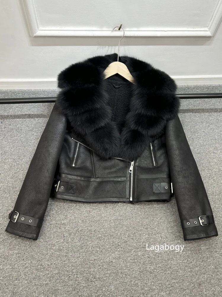 Fashion Winter Women Faux Fur Leather Jacket Coats