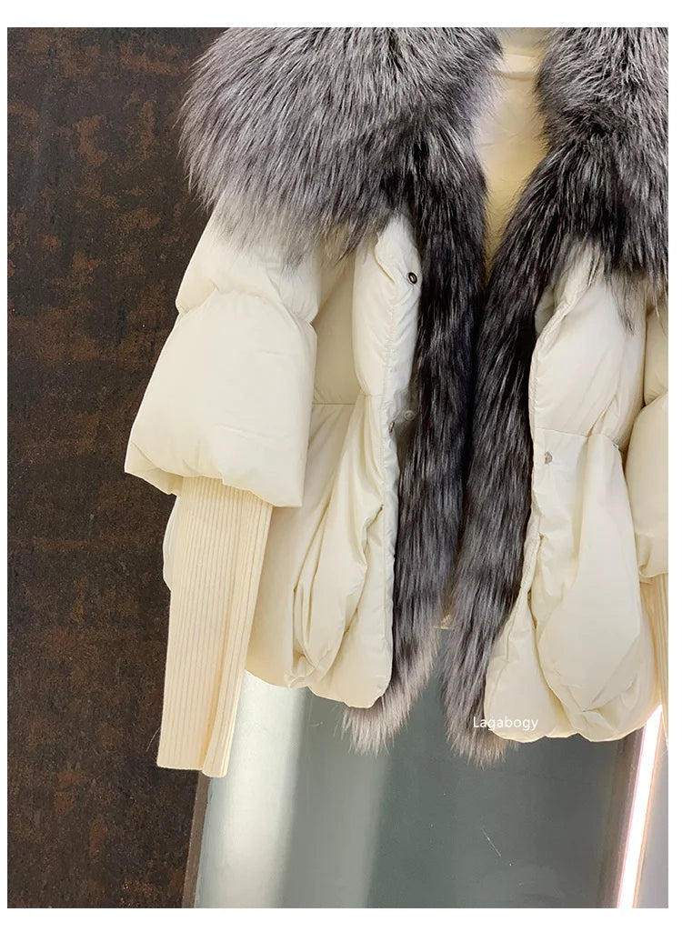 Fashion Winter Fox Fur Collar Women Warm Short Jacket Outerwear