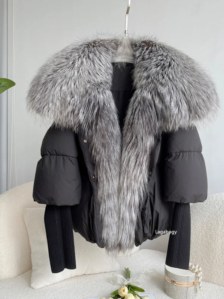 Fashion Winter Fox Fur Collar Women Warm Short Jacket Outerwear