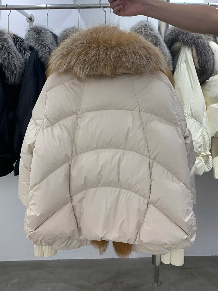 Winter Women Puffer Coat Fox Fur Collar Outerwear Duck Down Jacket