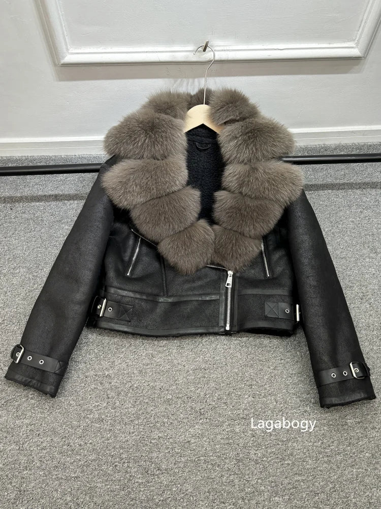 Fashion Winter Women Faux Fur Leather Jacket Coats