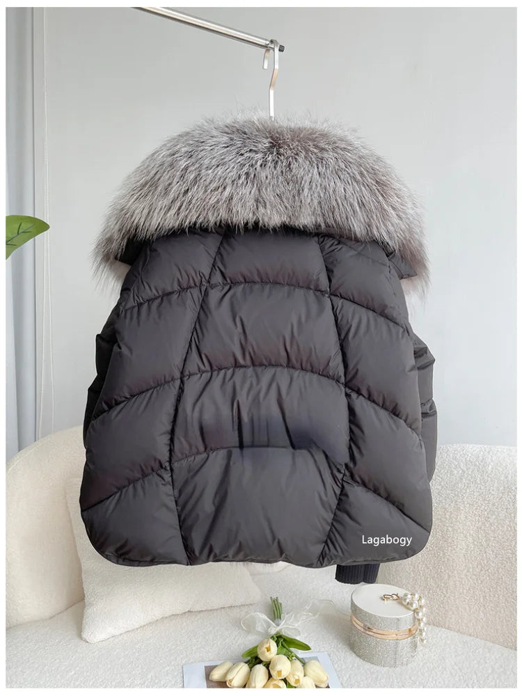 Fashion Winter Fox Fur Collar Women Warm Short Jacket Outerwear