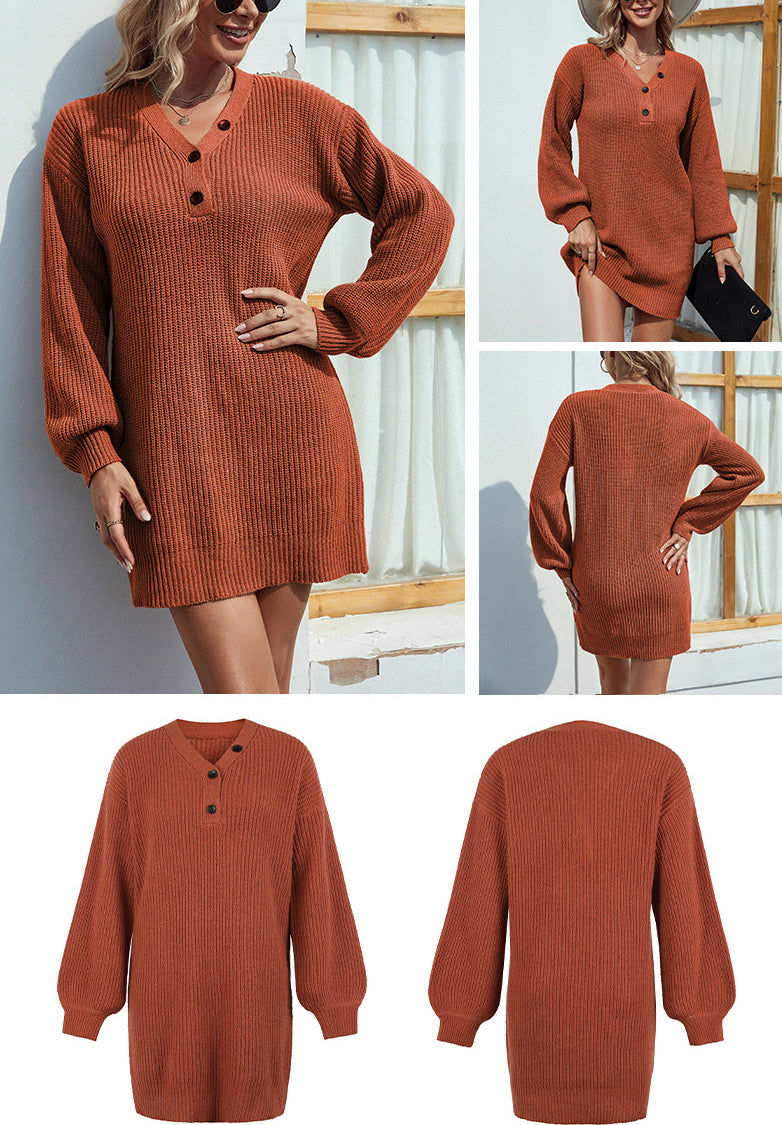 Fashion V Neck  Fall Knitted Dresses