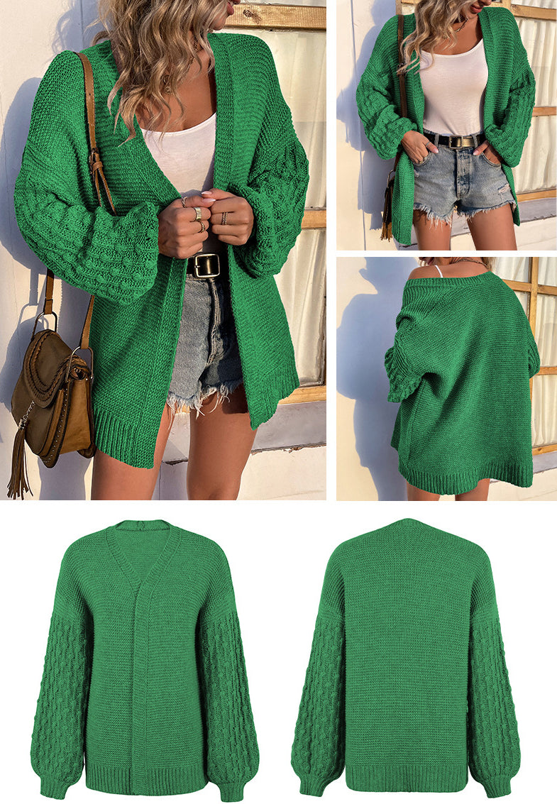 Fashion Lantern Sleeves Knitted Cardigan Coats for Women
