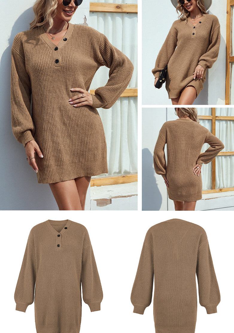 Fashion V Neck  Fall Knitted Dresses