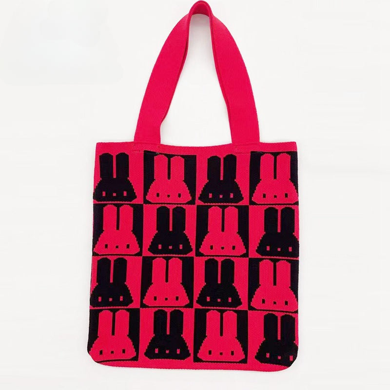 Cartoon Rabbit Design Knitted Shoulder Bags