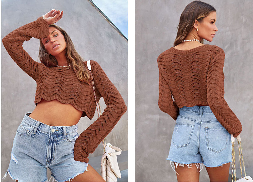 Fashion Hallow Out Short Knitted Pullover Sweaters