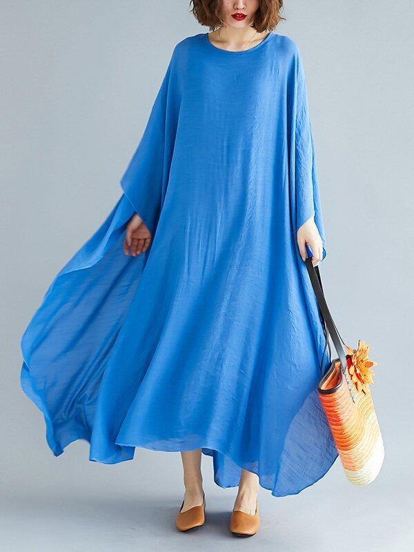 Loose Solid Color Vintage H-Line Dress-STYLEGOING