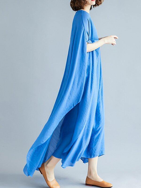Loose Solid Color Vintage H-Line Dress-STYLEGOING