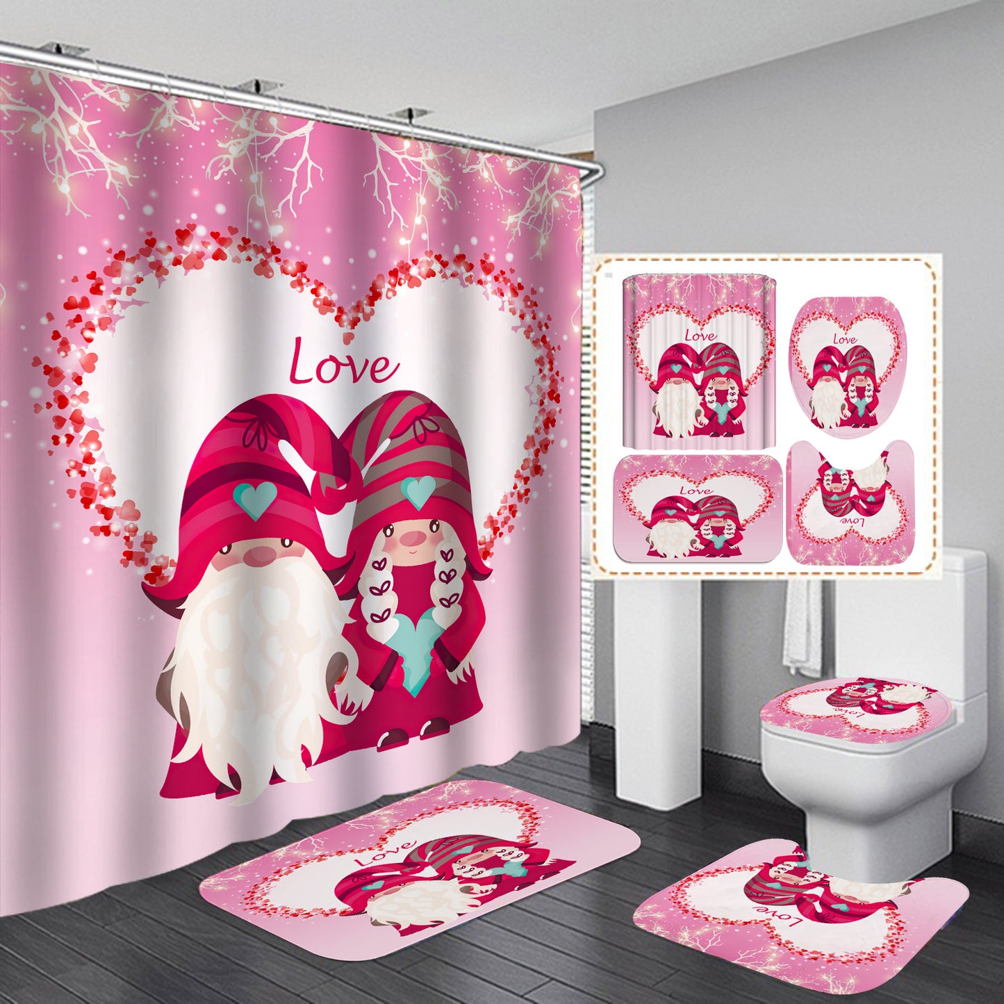 Valentine's Love Birds Bathroom Shower Curtain Sets-STYLEGOING