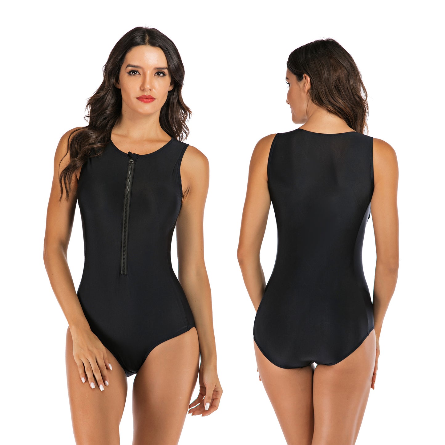 Sexy Zip Front One Piece Swimsuit