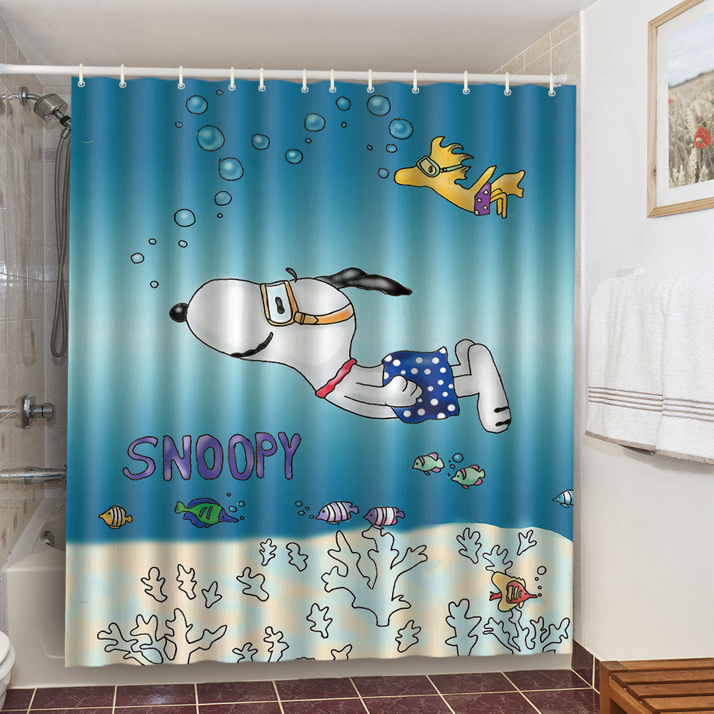 Cartoon Snoopy Fabric Shower Curtains