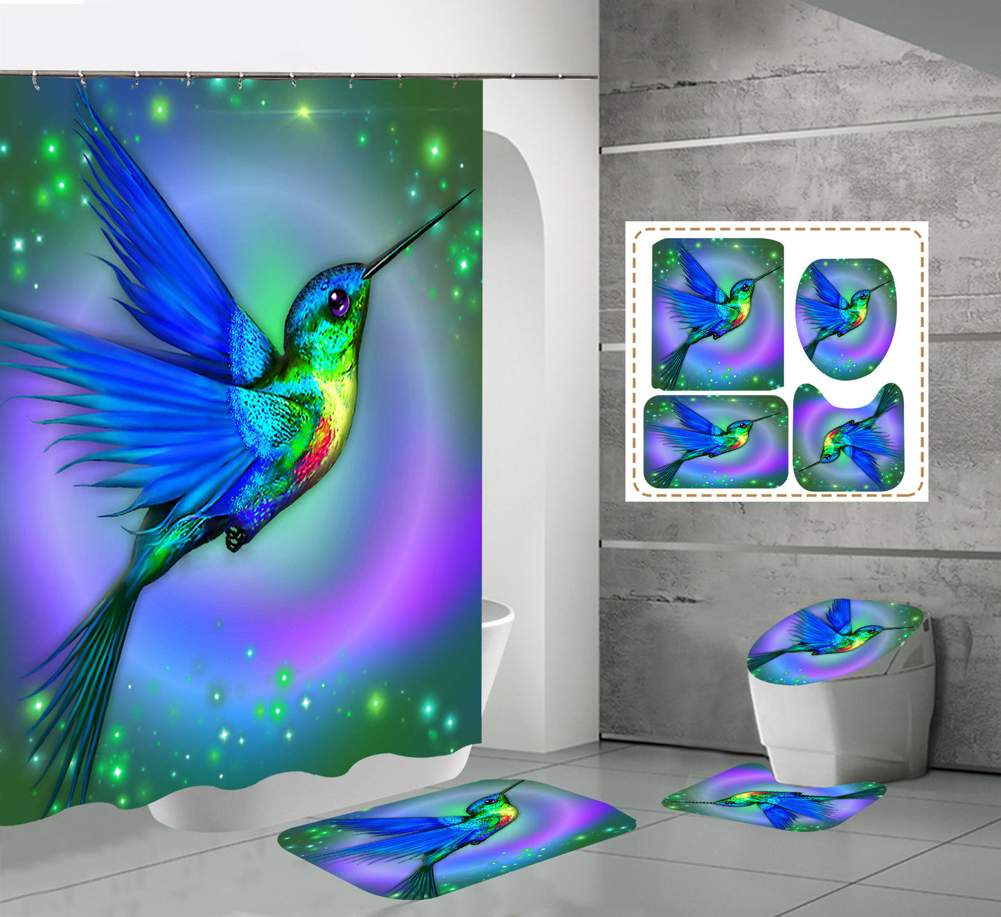 3D Flying Birds Print Fabric Shower Curtain Sets