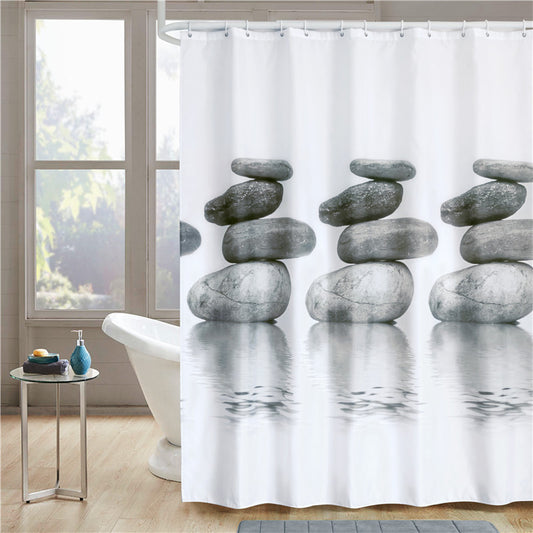 Simple 3D Stone Print Shower Curtain for Bathroom
