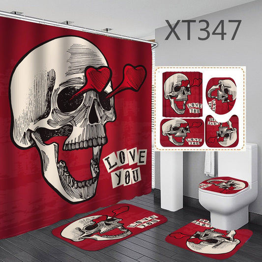 3D Skeleton Shower Curtain Bathroom Rug Set Bath Mat Non-Slip Toilet Lid Cover-STYLEGOING