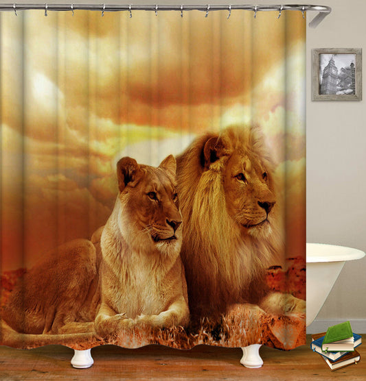 3D Lion Print Flower Shower Curtain for Bathroom