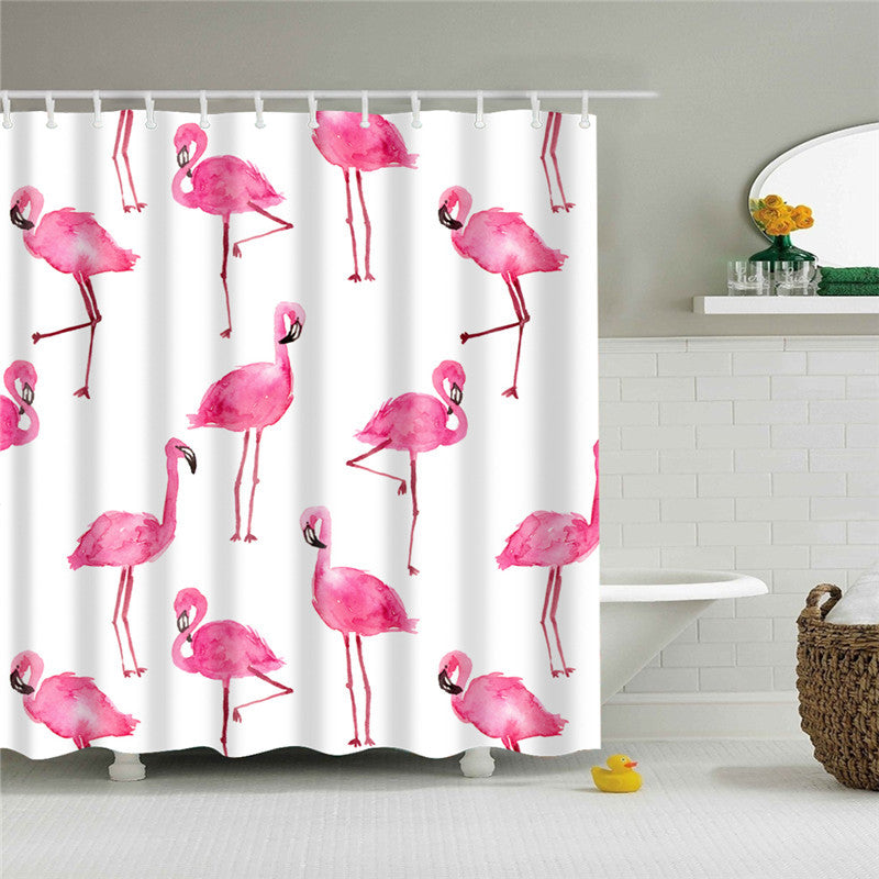 Pink Flamingo Print Fabric Shower Curtain-STYLEGOING