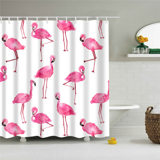 Pink Flamingo Print Fabric Shower Curtain-STYLEGOING