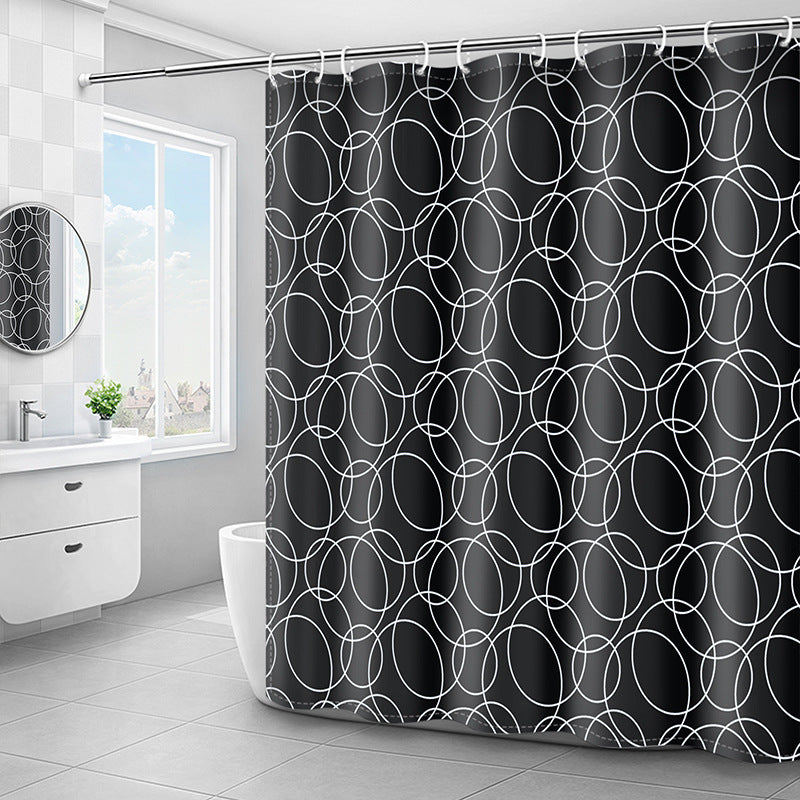 Waterproof Bathroom Black Circle Shower Curtain-STYLEGOING