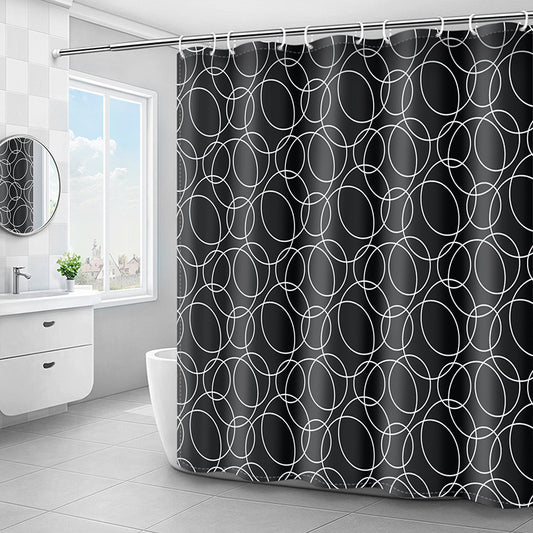 Waterproof Bathroom Black Circle Shower Curtain-STYLEGOING