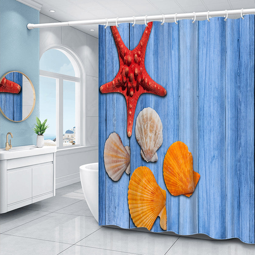 Sky Blue Starfish Shower Curtain For Bathroom-STYLEGOING