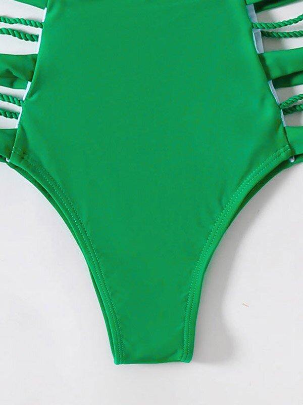 Green High-Waisted Hollow Bikini Swimwear-STYLEGOING