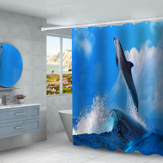 3D Dolphin Print Flower Shower Curtain for Bathroom