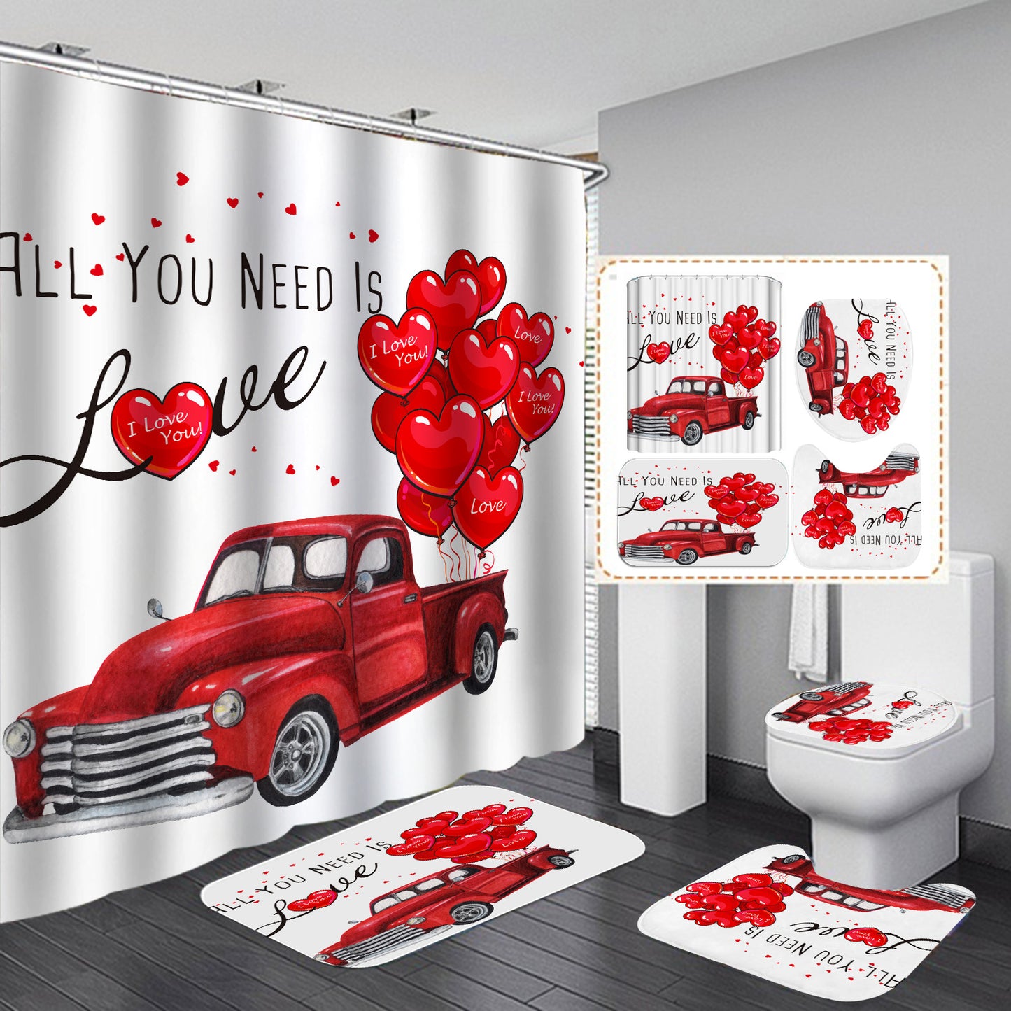Valentine's Balloon Glasses Bathroom Shower Curtain Sets-STYLEGOING