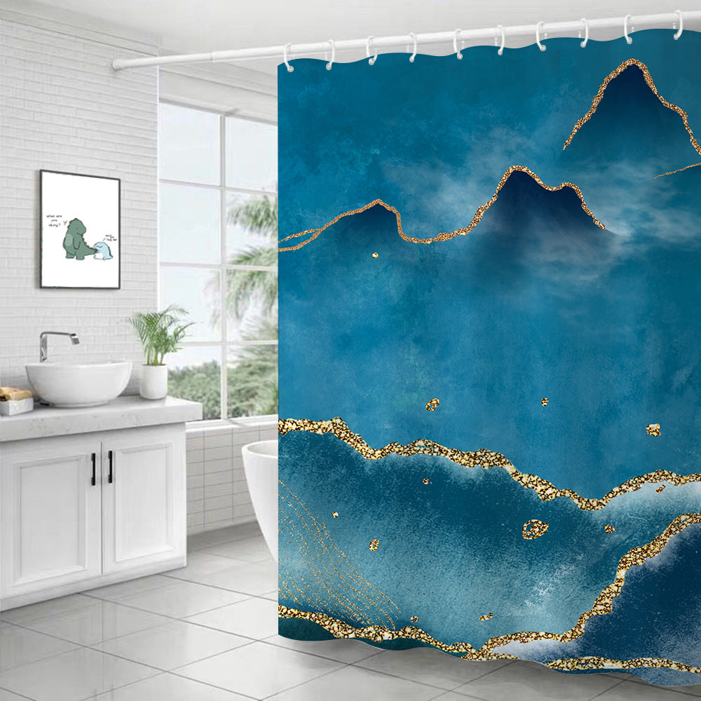 Blue Marble Fabric Shower Curtains-STYLEGOING