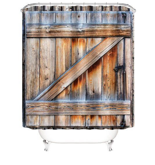 Vintage Wood Door Print Fabric Shower Curtains-STYLEGOING