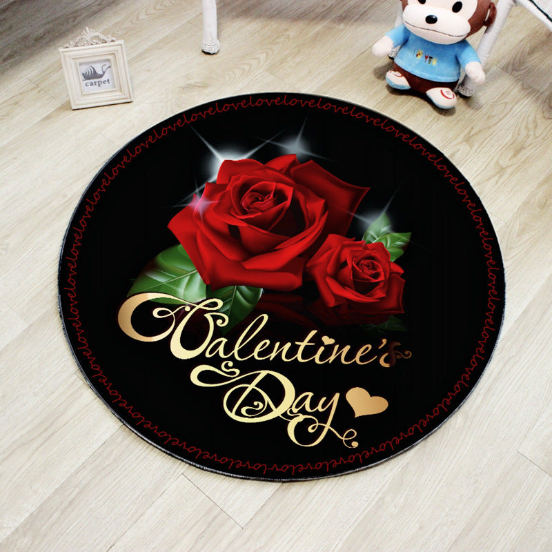 3D Red Rose Round Shaped Water Absorption Decorative Area Rug