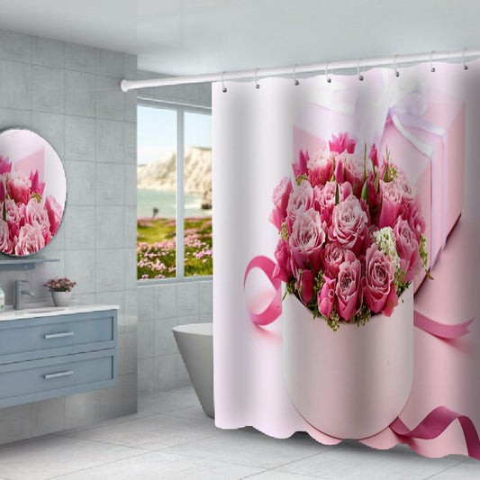 3D Pink Flower Shower Curtain for Bathroom
