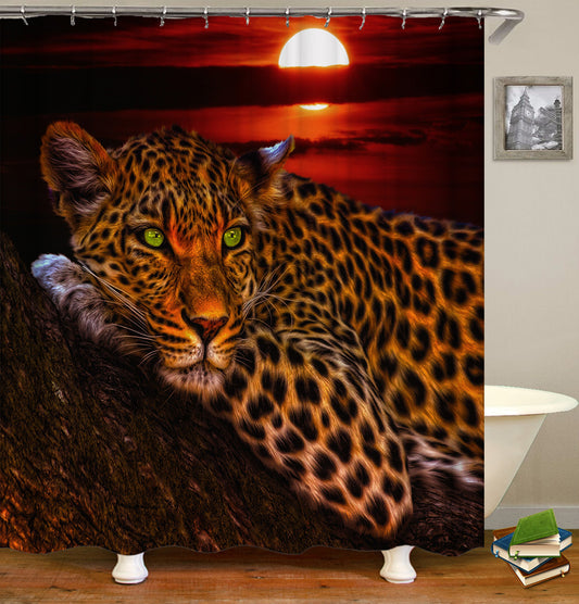 3D Leopard Print Flower Shower Curtain for Bathroom