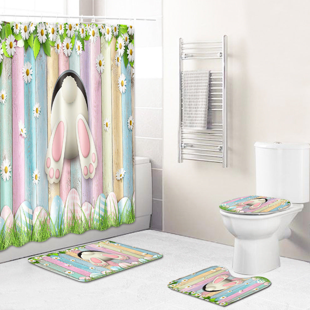 Happy Easter Day Rabbit Designed Shower Curtain Sets