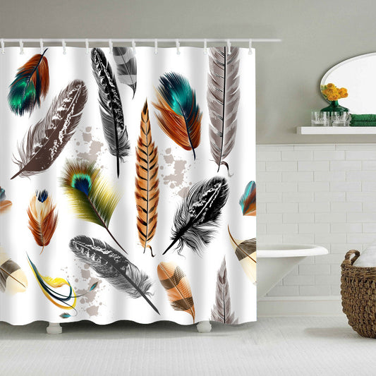 Colorful Feather Fabric Shower Curtain for Bathroom