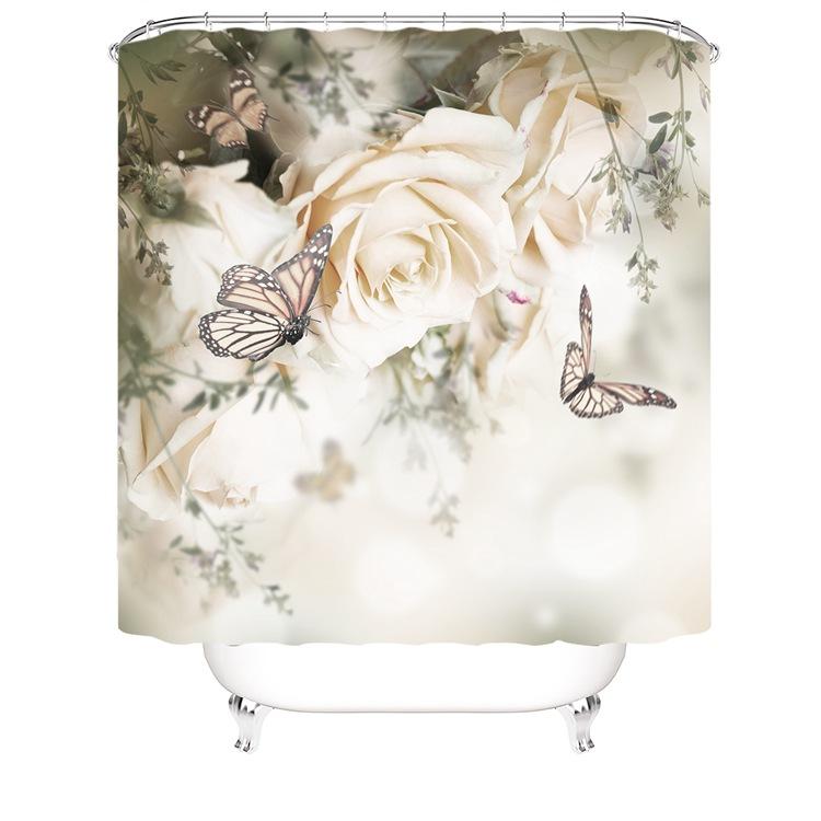 Foral&Butterfly Fabric Shower Curtains-STYLEGOING