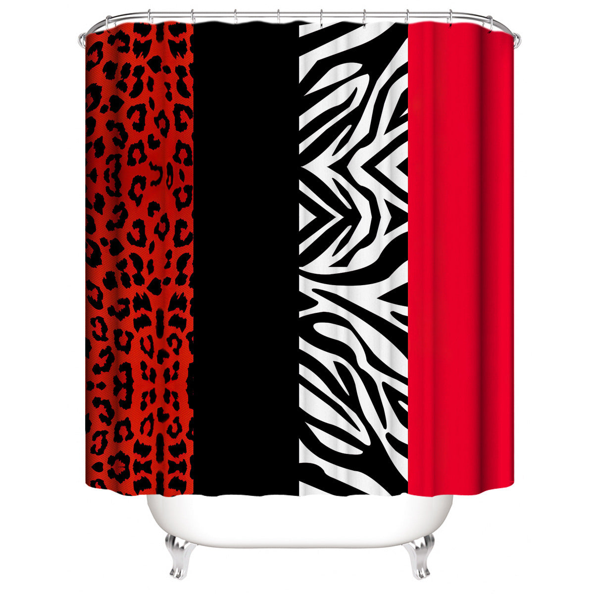 Leopard Black Red Column Fabric Shower Curtains-STYLEGOING