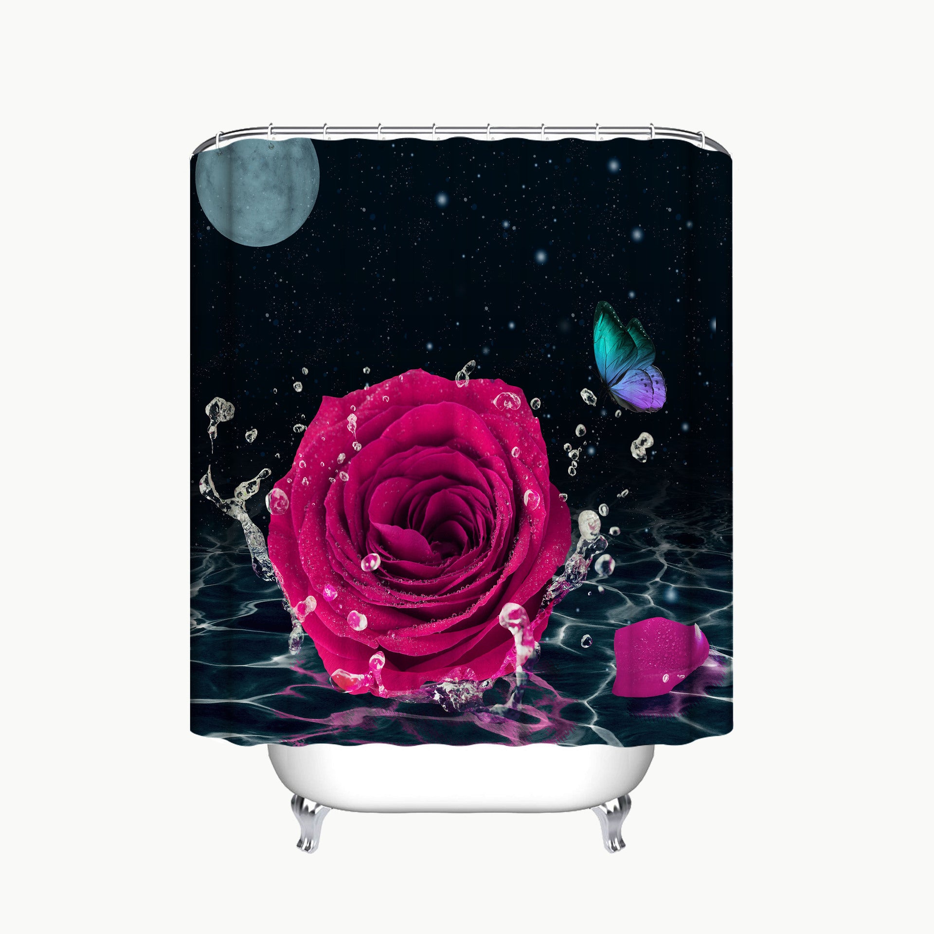 Rose Red Flower in The Water Fabric Shower Curtains-STYLEGOING