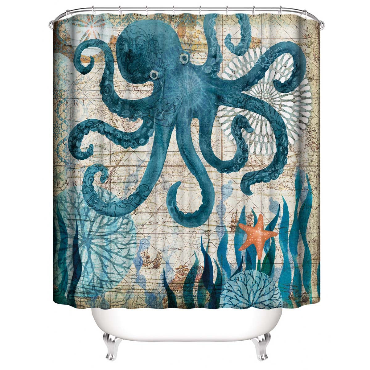 3D Octopus Fabric Shower Curtains-STYLEGOING